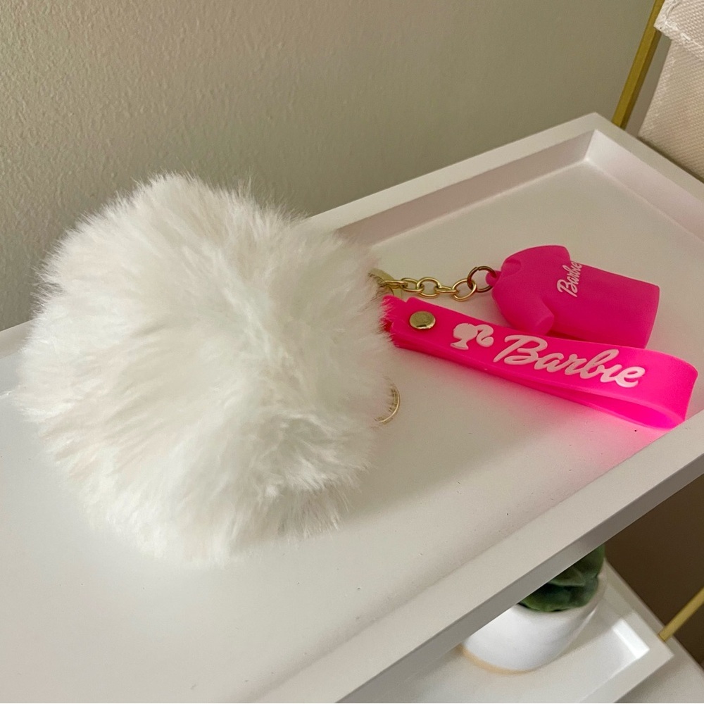 Barbie White and Pink Pom Pom Keychain/Bag Charm NWT